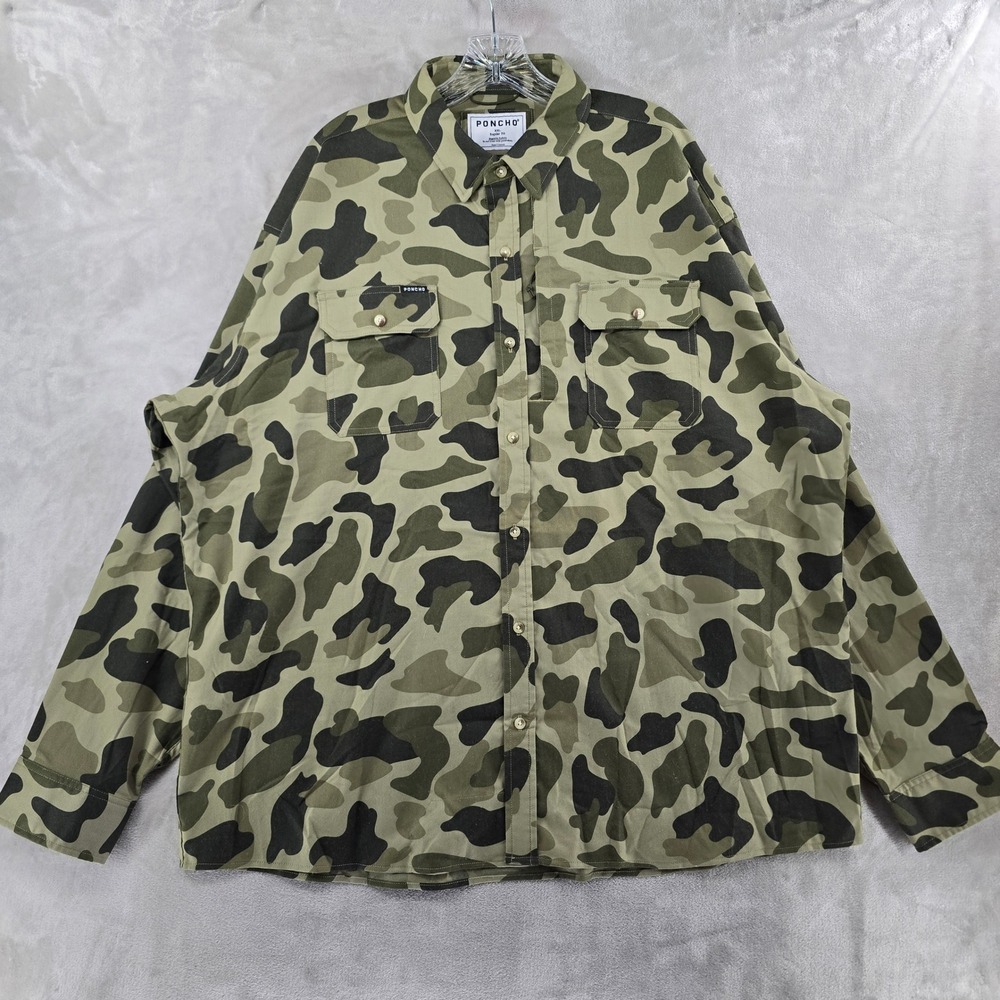 Poncho Flannel Shirt Mens XXL Green Camo Magnetic Pockets Hunting outdoors